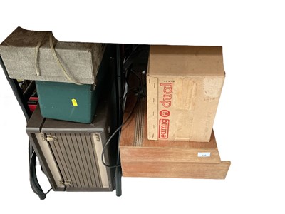Lot 510 - Group of assorted music equipment for spares or repairs to include portable gramophones and other items.