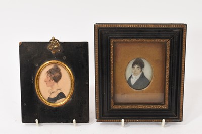 Lot 843 - Early 19th century portrait miniature on ivory, depicting a gentleman in white cravat and overcoat