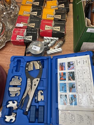 Lot 503 - Group of boxed sets of Champion spark plugs and other car accessories.