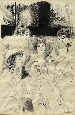 Lot 90 - Campbell - possibly George F Campbell (1917-1979) pen and ink, figural scene