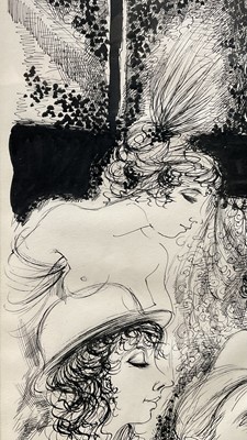 Lot 90 - Campbell - possibly George F Campbell (1917-1979) pen and ink, figural scene