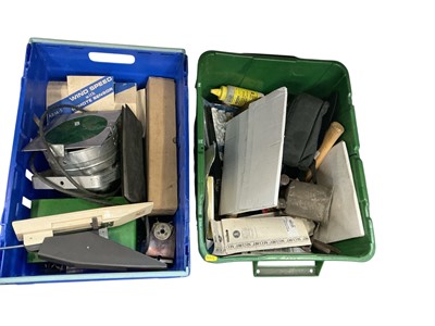 Lot 539 - Two boxes of assorted tools and hardware.