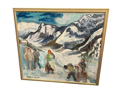 Lot 1269 - Eastern European school oil on canvas - Figures in a mountainous landscape