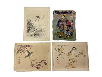 Lot 965 - Three oriental hand-coloured prints and a Japanese woodblock print of a courtesan