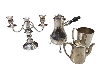 Lot 5207 - Box of silver plated items including a candelabrum and others