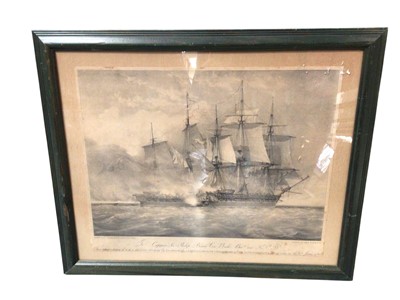 Lot 1292 - 19th century engraving of H.M.S. Shannon boarding the American frigate Chesapeake in 1813, engraved by Haghe after Schekty