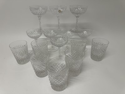 Lot 143 - Set of eight cut glass champagne glasses and seven similarly cut tumblers