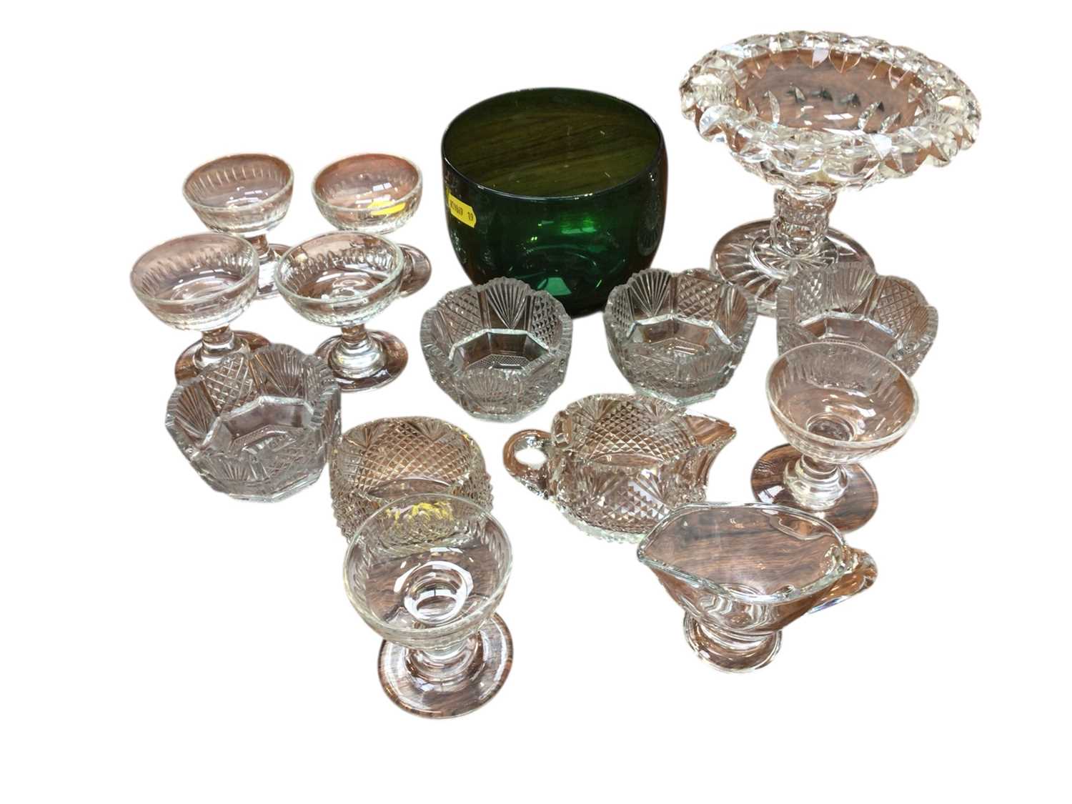 Lot 5034 - Group of Georgian and later glass including a set of four salts, Bristol green finger bowl and other pieces