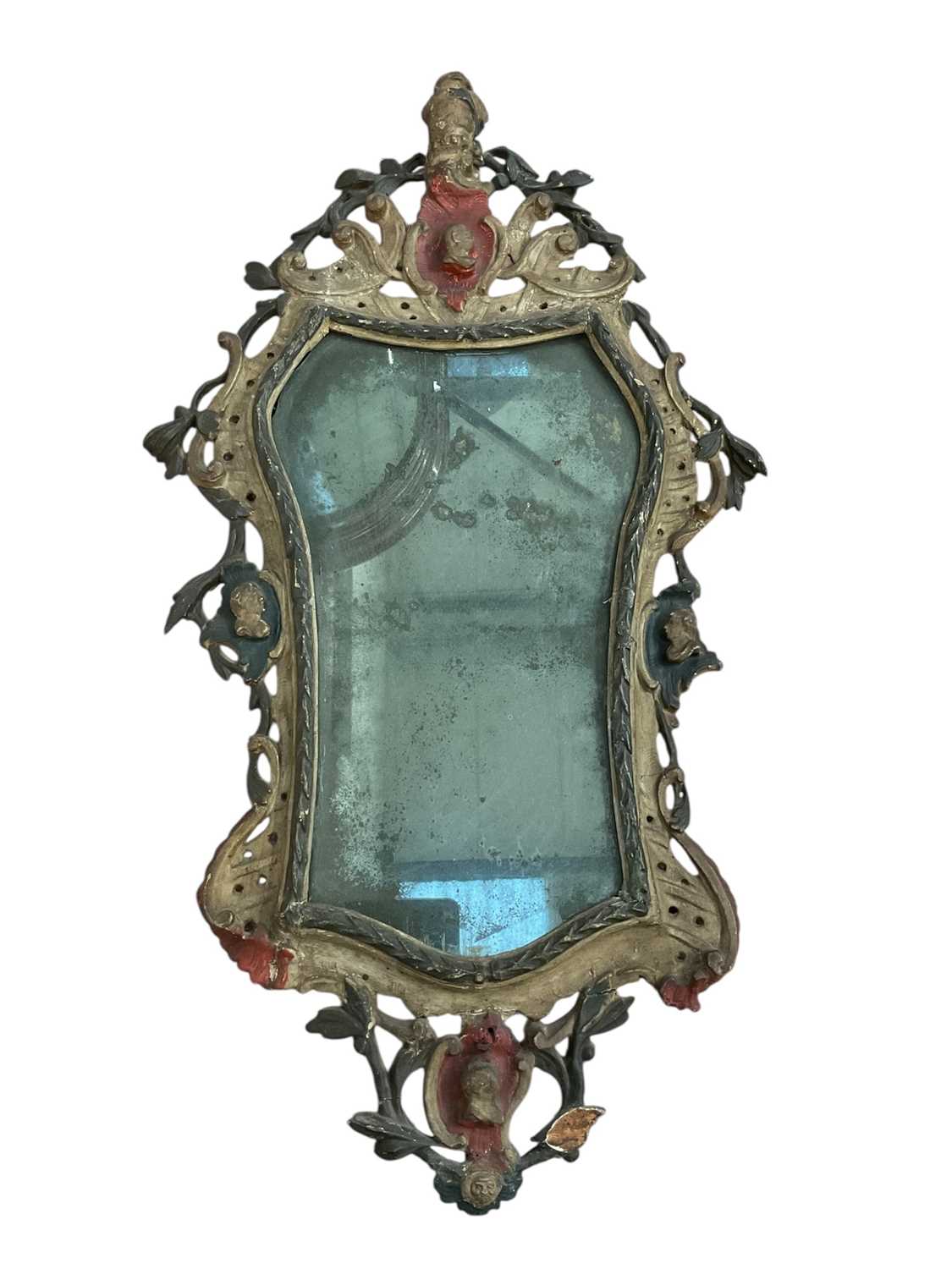 Lot 1201 - 18th century Continental polychrome painted wall mirror