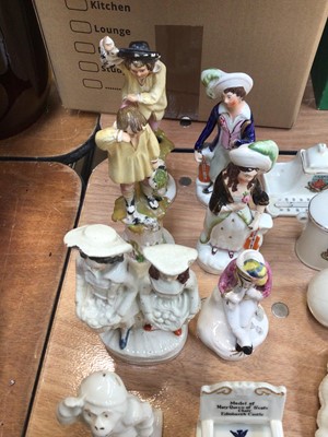 Lot 5039 - Group of Staffordshire figures together with crested ceramics