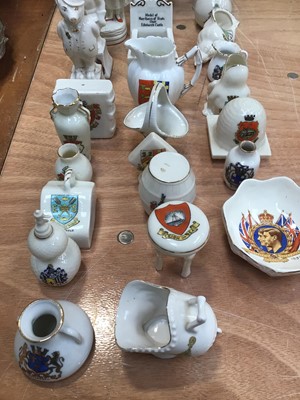 Lot 5039 - Group of Staffordshire figures together with crested ceramics