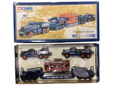 Lot 1837 - Corgi Classics diecast 1:50 scale Pickfords Commerative Set Diamond T Ballast (x 2) with 24 Wheel Girder Trailer & Steel Casting Load, boxed 55201, Limited Edition Brian Harris CC11910, Stron...