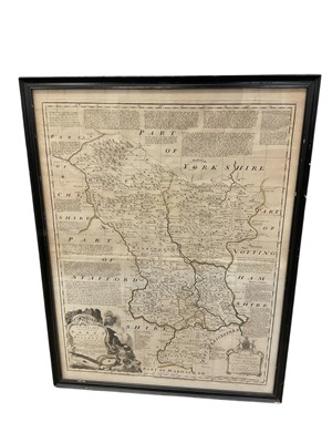 Lot 1127 - Emmanuel Bowen - Derbyshire, large 18th century engraved map, plate 70 x 55cm, in glazed frame