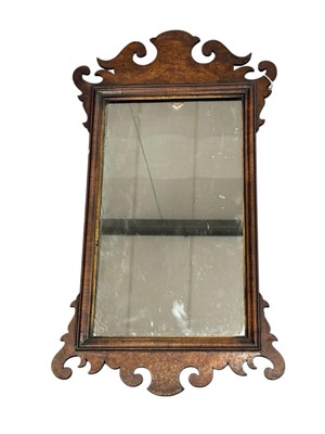 Lot 1919 - Chippendale revival walnut wall mirror with carved scroll frame, 67cm x 37cm