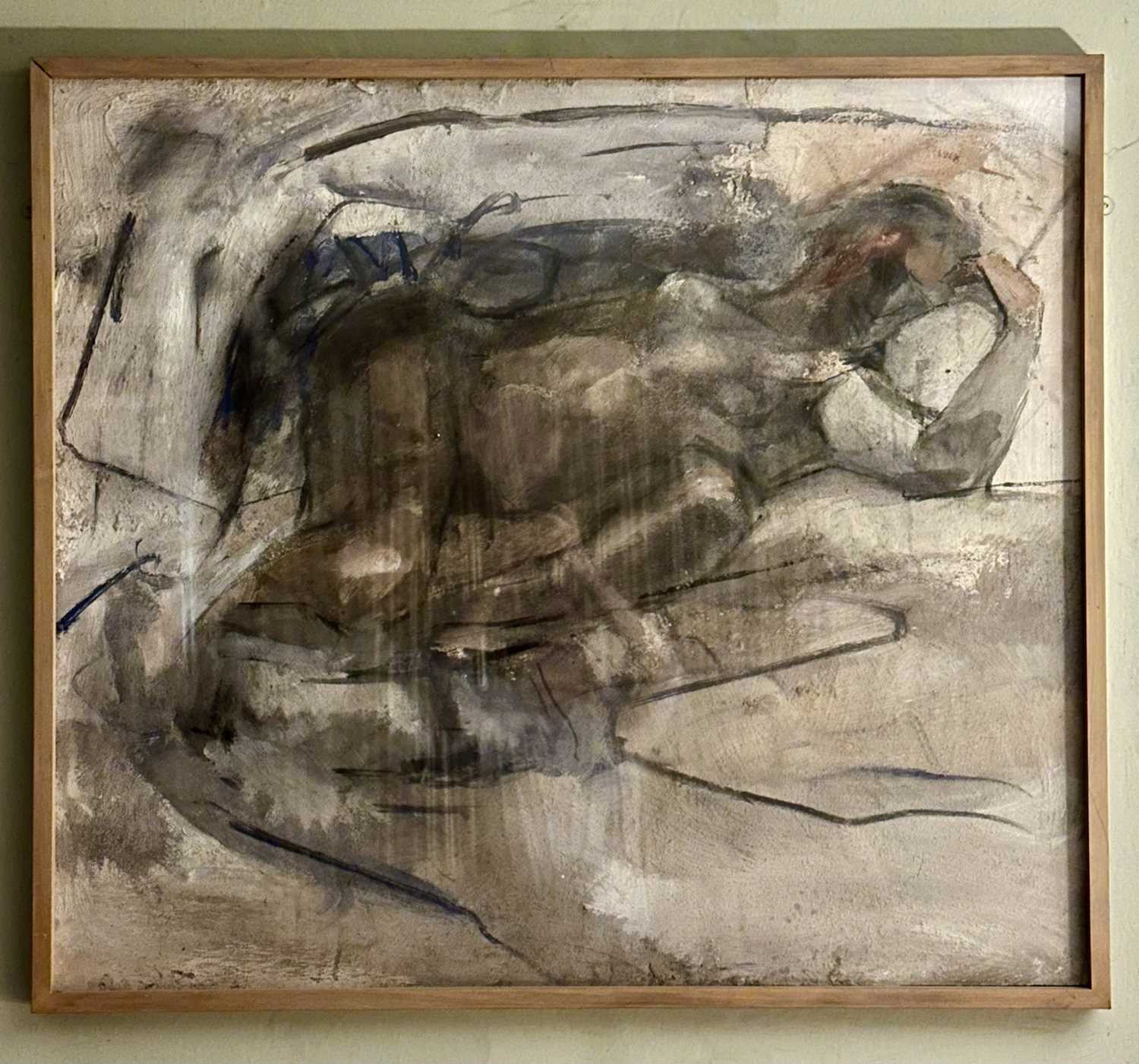 Lot 1631 - *Anthony Fry (1927-2016) mixed media on panel - Portrait of Collette (Celly) Clark pregnant with her son Samuel, 101cm x 104.5cm, framed Provenance: Katharine Duff Church (1910-1999), Mar...