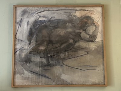Lot 1631 - *Anthony Fry (1927-2016) mixed media on panel - Portrait of Collette (Celly) Clark pregnant with her son Samuel, 101cm x 104.5cm, framed Provenance: Katharine Duff Church (1910-1999), Mar...