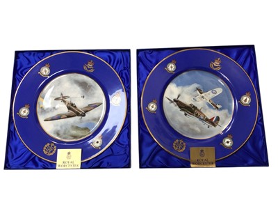 Lot 5215 - Two boxed Royal Worcester plates, coloured glass etc