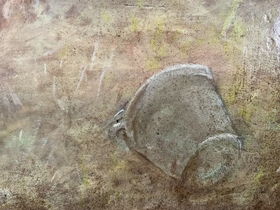 Lot 11 - English School, oil on canvas laid on panel - A Prize Pig, 31cm x 43cm, in burr maple veneered frame