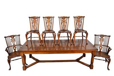 Lot 1210 - Good quality 18th century style draw-leaf refectory table and en-suite set of fourteen chairs by Stewart Linford