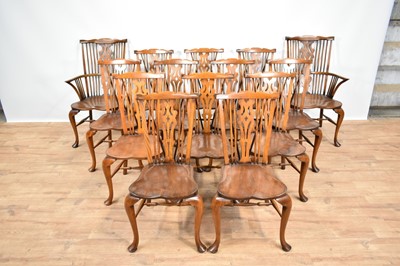Lot 1210 - Good quality 18th century style draw-leaf refectory table and en-suite set of fourteen chairs by Stewart Linford