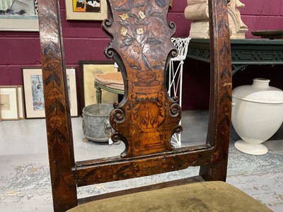 Lot 1218 - Near pair of 18th century Dutch marquetry side chairs