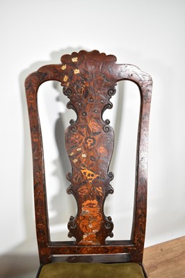 Lot 1218 - Near pair of 18th century Dutch marquetry side chairs