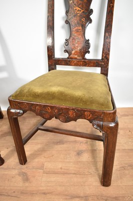 Lot 1218 - Near pair of 18th century Dutch marquetry side chairs