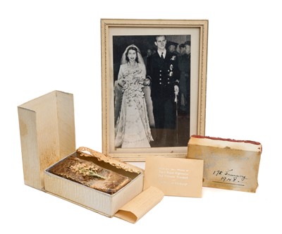 Lot 25 - The Wedding of H.R.H. The Princess Elizabeth to Lieutenant Philip Mountbatten R.N. 20th November 1947, scarce piece of Wedding cake .