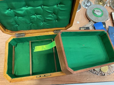 Lot 5088 - Sundry items, including a Victorian mahogany box, antique empty silver and cutlery boxes, coins, cut glass chandelier, etc