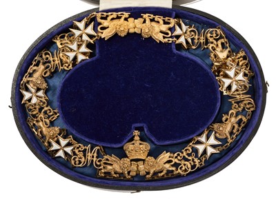 Lot 1 - The Most Distinguished Order of St. Michael and St. George, scarce early 20th century Knights Grand Cross (GCMG) Collar chain. The fine quality silver gilt and white enamel chain formed of alte...