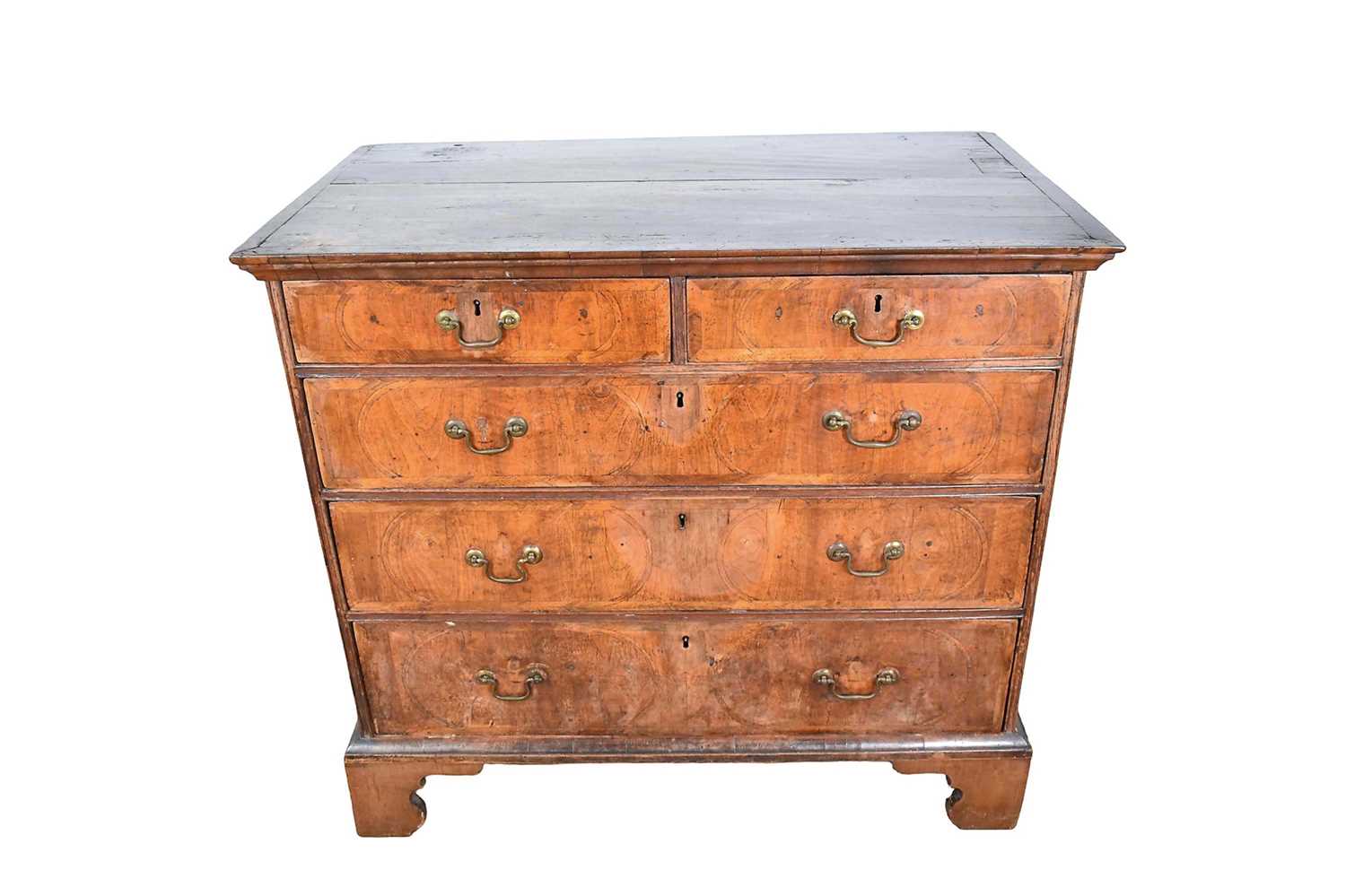 Lot 1242 - Early 18th century walnut feather banded chest