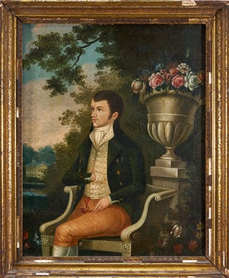 Lot 1073 - Pair of early 19th century naive school oils on canvas, possibly American