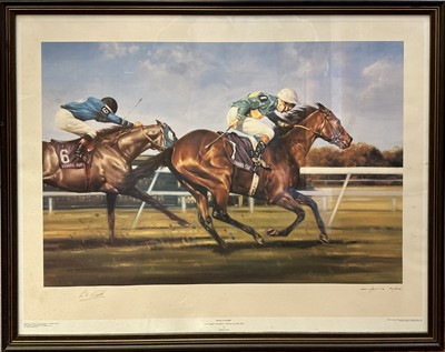 Lot 5190 - Graham Isom, signed limited edition print - "Royal Academy", signed, 95/500, also signed by Lester Piggott, 60cm x 78cm, in glazed frame