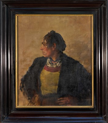 Lot 1064 - Manner of Edward Seago (1910-1974) oil on canvas - Portrait of a Gypsy Woman, 61cm x 51cm, in ebonised frame
