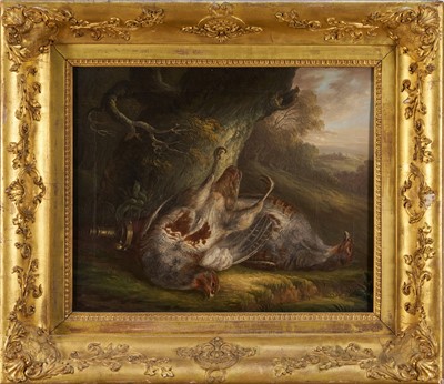 Lot 1081 - European School, 19th century, oil on canvas - Still Life Dead Partridges, 34cm x 42.5cm, in gilt frame