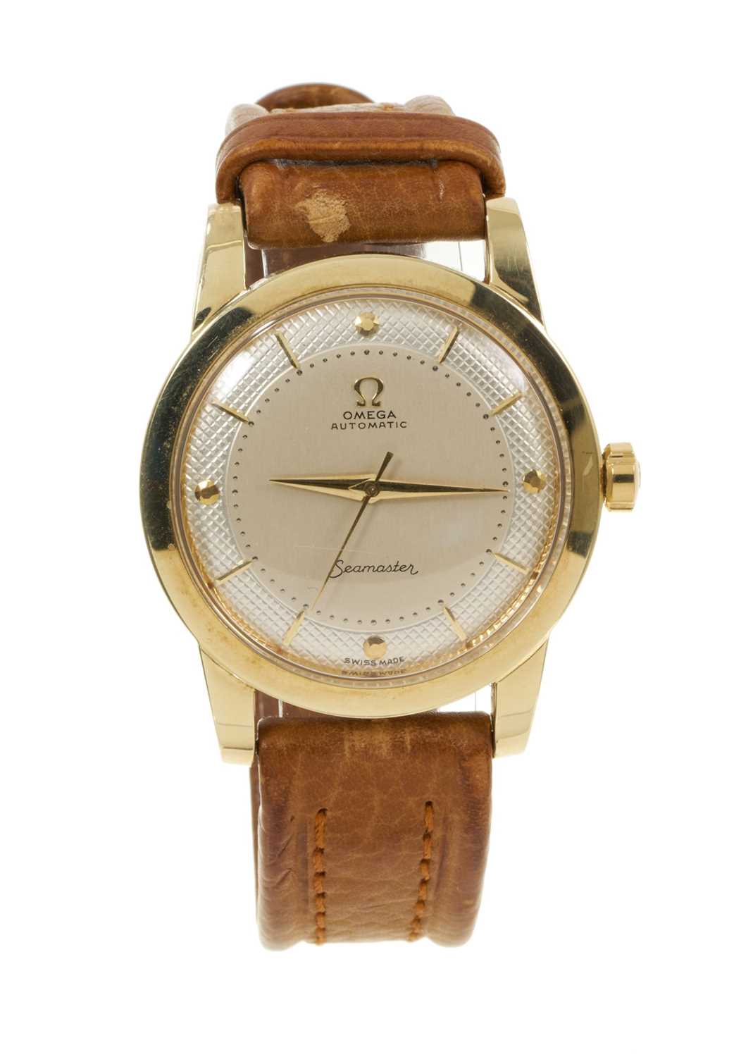 Lot 763 - 1950s Omega Seamaster wristwatch in gilt case with box