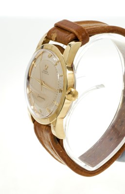 Lot 763 - 1950s Omega Seamaster wristwatch in gilt case with box