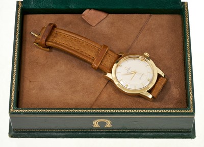 Lot 763 - 1950s Omega Seamaster wristwatch in gilt case with box