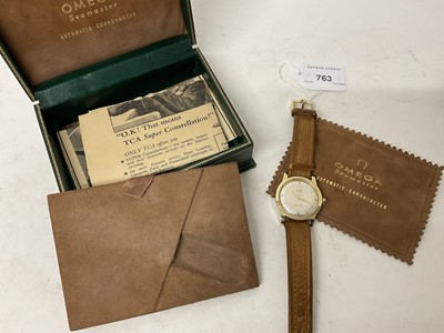 Lot 763 - 1950s Omega Seamaster wristwatch in gilt case with box