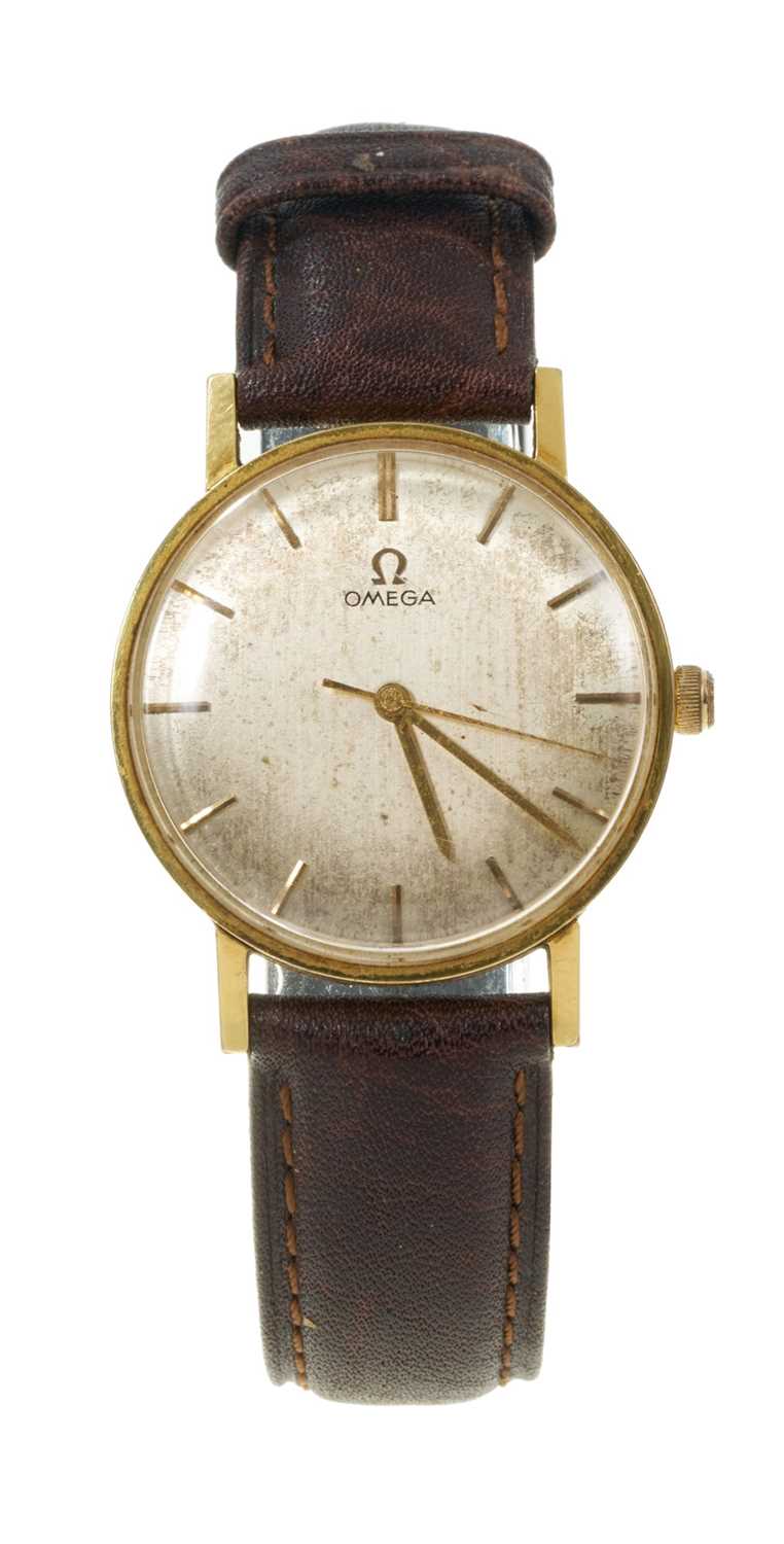 Lot 764 - 1970s Omega wristwatch on leather strap