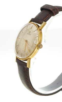 Lot 764 - 1970s Omega wristwatch on leather strap