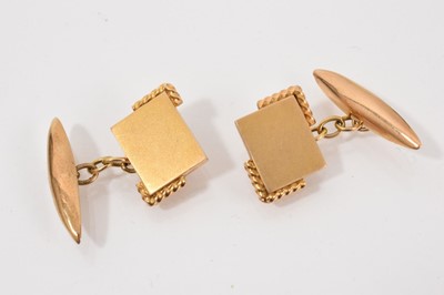 Lot 739 - Pair of yellow metal cufflinks with plain rectangular panels