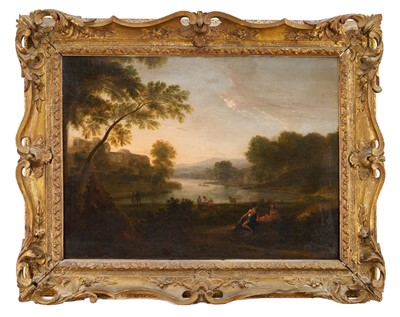 Lot 1038 - Manner of Claude Lorraine, Continental School, 18th century, oil on canvas - Extensive Classical Landscape, 51cm x 71cm, in gilt frame