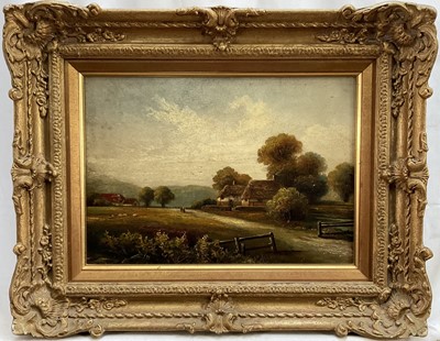 Lot 1040 - English School, late 19th century, oil on board - Rural Landscape, 25.5cm x 34cm, in gilt frame