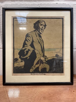 Lot 5157 - William Nicholson, lithographic print of Sir Henry Irving, with other pictures, including cartoons