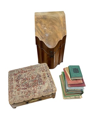 Lot 5089 - George III mahogany knife box, converted to a stationery cabinet, Victorian rosewood carriage warmer with copper flask and assorted antique books