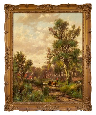 Lot 1107 - Abraham Hulk Jnr (1851-1922) oil on canvas - Cattle in a Rural Lane, signed, 91cm x 71cm, in gilt frame