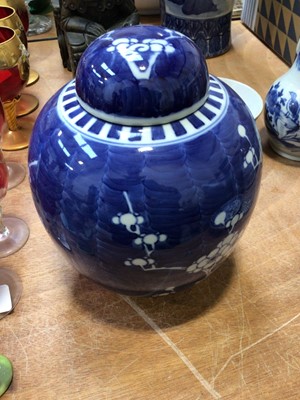 Lot 5083 - A mixed group of ceramics to include a 19th century Chinese blue and white bottle vase, a prunus vase etc, together with two modern bookends