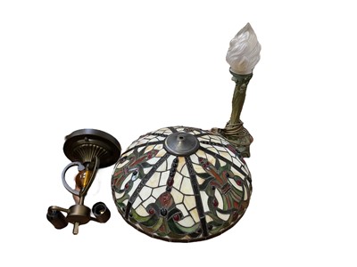 Lot 5085 - Tiffany-style shade together with an Art Deco lamp