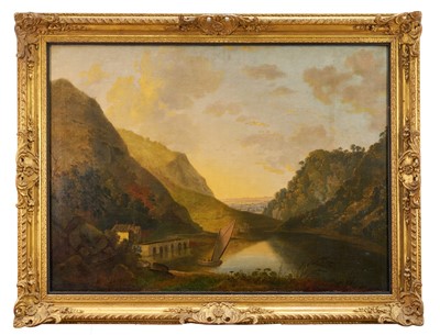 Lot 1007 - Attributed to George Barret (1728-1784) oil on canvas - Extensive Lake View, 83cm x 118.5cm, in gilt frame. Provenance: Dickinson, Agents and Dealers in Fine Art, Jermyn Street, London